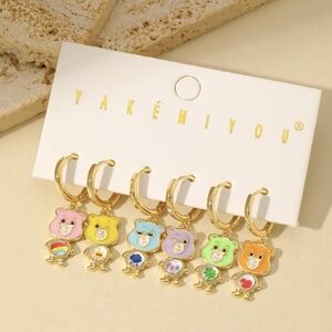 14K Gold Care Bears Theme  Mismatched Huggie Hoop Earrings